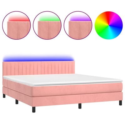 vidaXL Боксспринг легло с матрак и LED, розово, 180x200 см, кадифе
