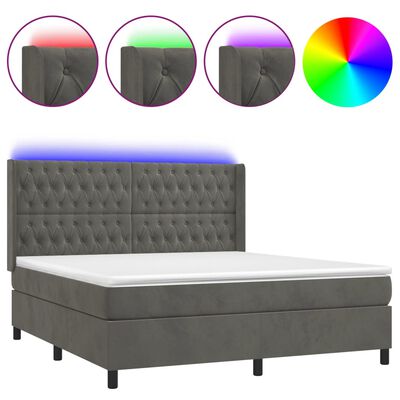 vidaXL Боксспринг легло с матрак и LED, тъмносиво, 160x200 см, кадифе