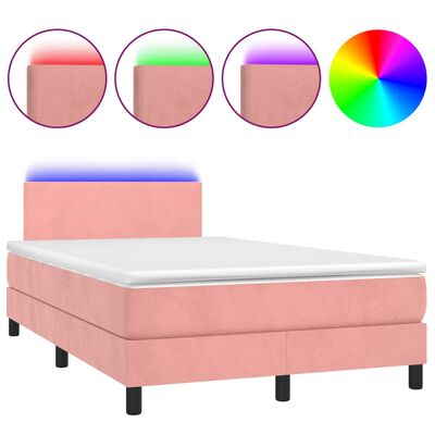 vidaXL Боксспринг легло с матрак и LED, розово, 120x200 см, кадифе