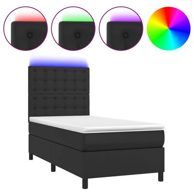 vidaXL Боксспринг легло с матрак и LED черно 90x190 см изкуствена кожа