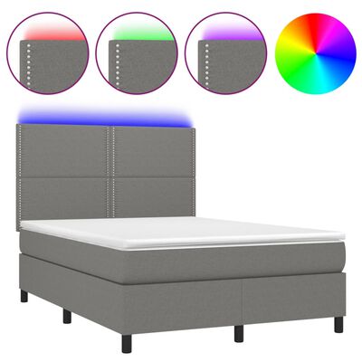 vidaXL Боксспринг легло с матрак и LED, тъмносиво, 140x200 см, плат