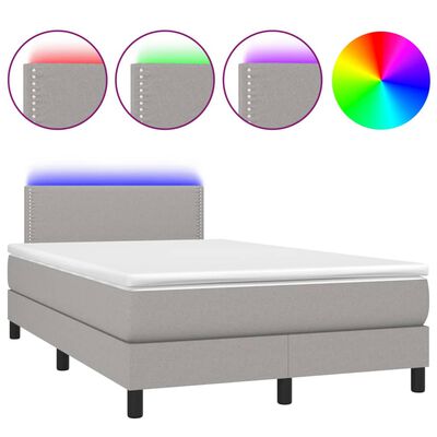 vidaXL Боксспринг легло с матрак и LED, светлосиво, 120x200 см, плат