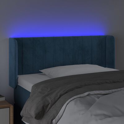 vidaXL LED горна табла за легло, тъмносиня, 83x16x78/88 см, кадифе