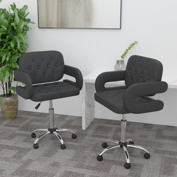 vidaXL Въртящи се трапезни столове, 2 бр, черни, изкуствена кожа