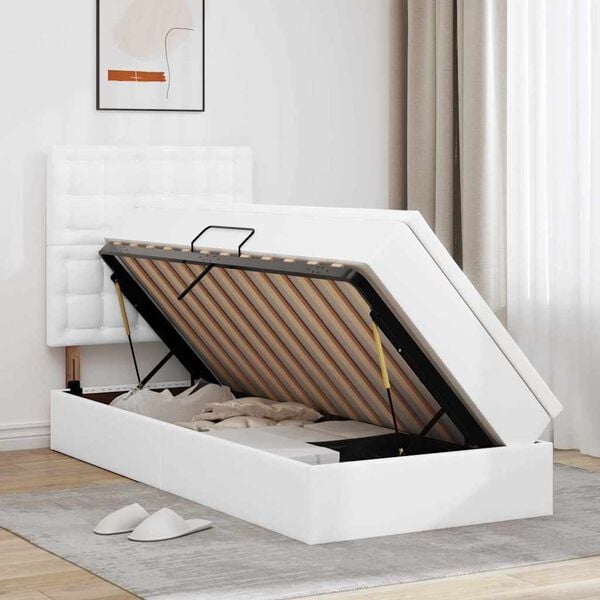 vidaXL Легло с място за съхранение Чисто бяло 90 x 190 cm Изкуствена