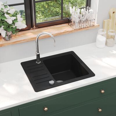 vidaXL Гранитна кухненска мивка с едно корито, черна