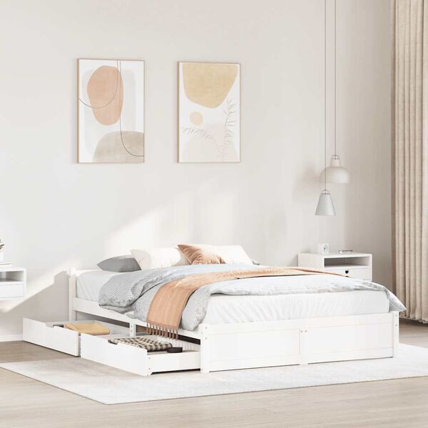 vidaXL Рамка за легло без матрак, бял, 100x200 см, бор масив