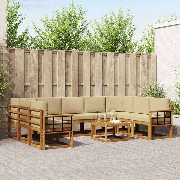 vidaXL Комплект дивани за открито 10 pcs Натурален и Бежов