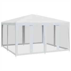 vidaXL Парти палатка с 8 мрежести странични стени, бели, 4x4 м, HDPE
