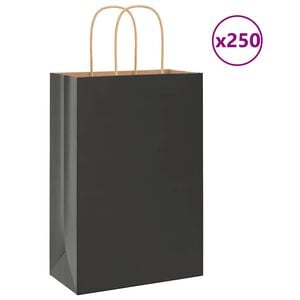 vidaXL Хартиени торбички 250 бр с дръжки черни 21x11x31 см