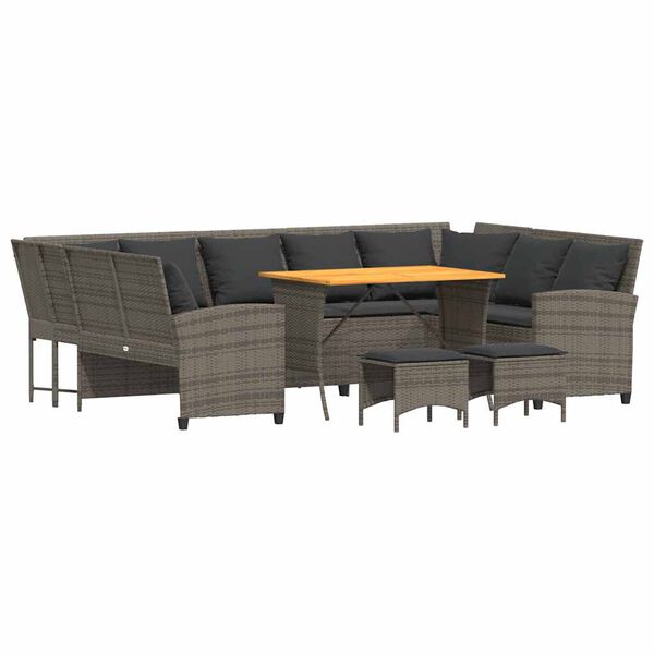 vidaXL Градински диван с възглавници от 4 части сив полиратан