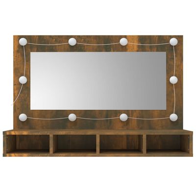 vidaXL Огледален шкаф с LED, опушен дъб, 90x31,5x62 см