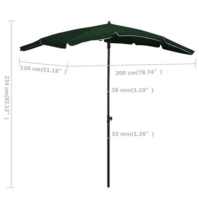 vidaXL Градински чадър с прът, 200x130 см, зелен