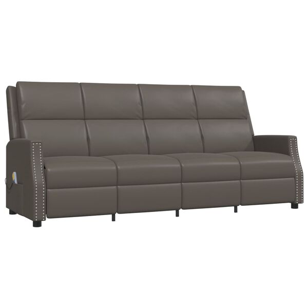 vidaXL 4-местен масажен реклайнер, сиво, изкуствена кожа