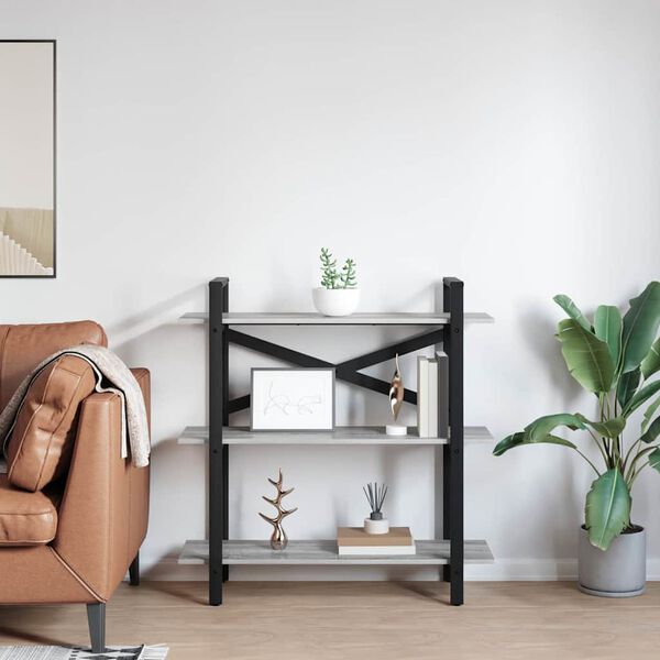 vidaXL Рафт за книги Сив Сонома 100 x 33,5 x 102 см Инженерно дърво