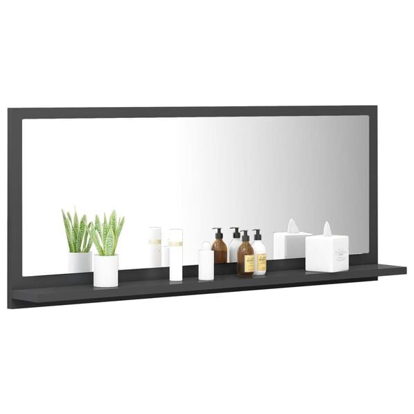 vidaXL Огледало за баня, сиво, 90x10,5x37 см, ПДЧ