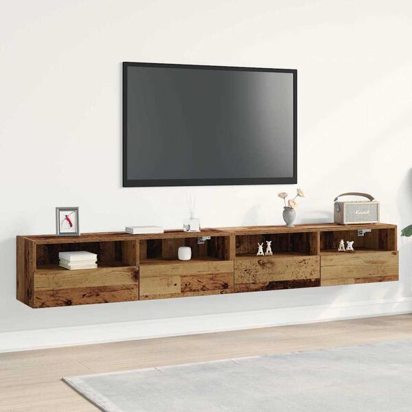 vidaXL TV стенен шкаф 2 pcs Старо дърво 100 x 30 x 30 cm