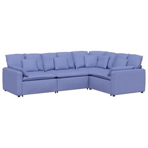 vidaXL Модулен диван с възглавници, плат, дънки, син
