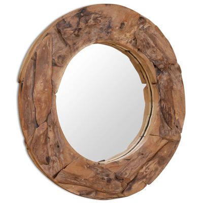 vidaXL Декоративно огледало, тиково дърво, 80 см, кръгло