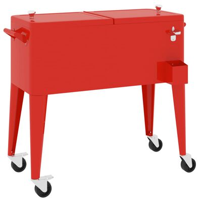 vidaXL Хладилна количка с колела, червена, 92x43x89 см