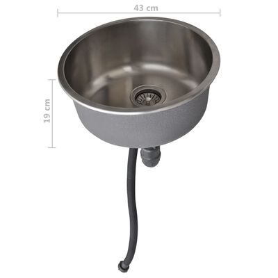 Кръгла мивка от неръждаема стомана, 43 см, с отточни тръби