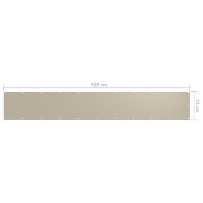 vidaXL Балконски параван, бежов, 75x500 см, оксфорд плат
