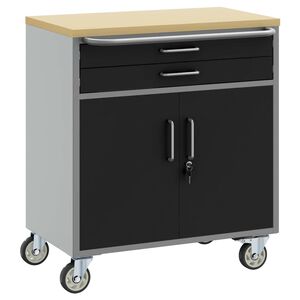 vidaXL Тролей Ролкова Работна Масичка Черен и Сив 75 x 45 x 85 см