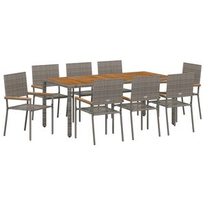 vidaXL Комплект за хранене в градината 9 pcs Сив полиратан