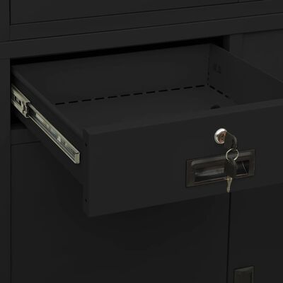 vidaXL Офис шкаф, черен, 90x40x180 см, стомана и закалено стъкло