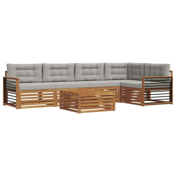 vidaXL Комплект дивани за открито 6 pcs Естествено и светло сиво