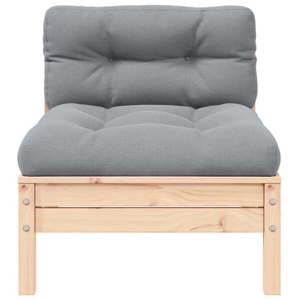 vidaXL Градински среден диван със сиви възглавници, бор масив