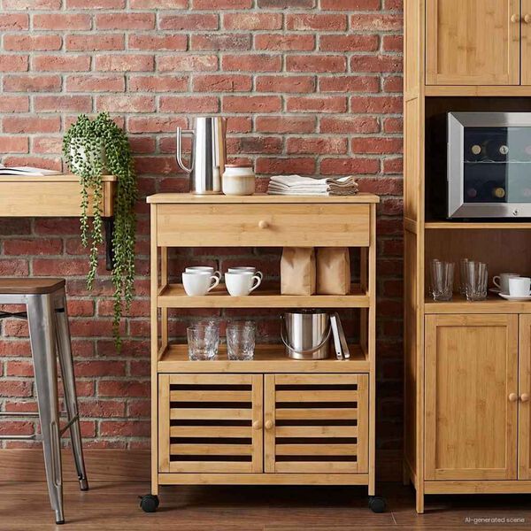 vidaXL Кухненска количка с колела Естествен 59,5 x 36 x 82 см Бамбук