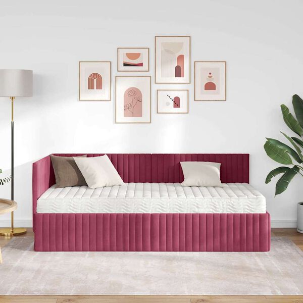 vidaXL Ъглова рамка за легло с матрак с таблото 2 pcs Зелен Кадифе