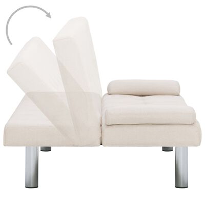 vidaXL Разтегателен диван с две възглавници, кремав, полиестер