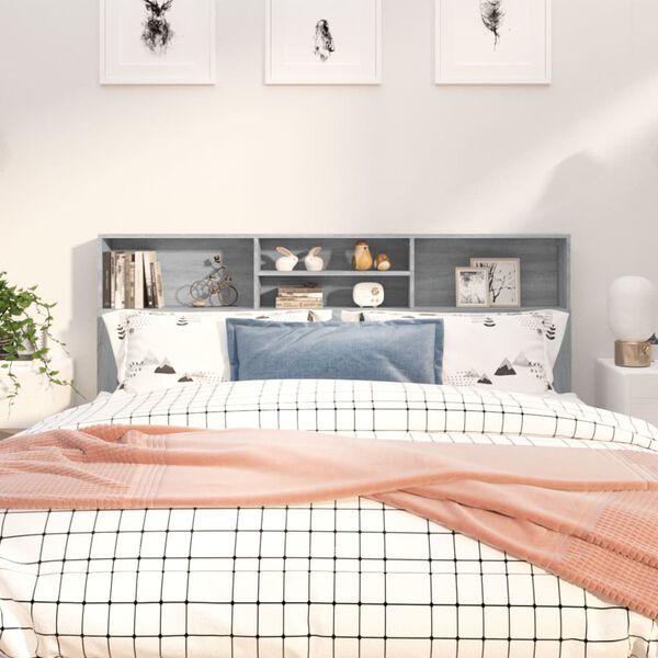 vidaXL Табла за легло тип шкаф, сив сонома, 180x19x103,5 см