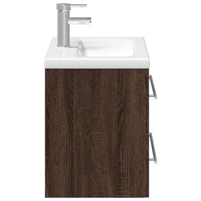 vidaXL Шкаф за мивка за баня с вградена мивка, кафяв дъб