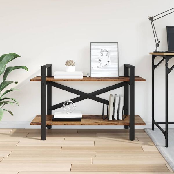 vidaXL Рафт за книги Старо дърво 100 x 33,5 x 64 см Инженерно дърво