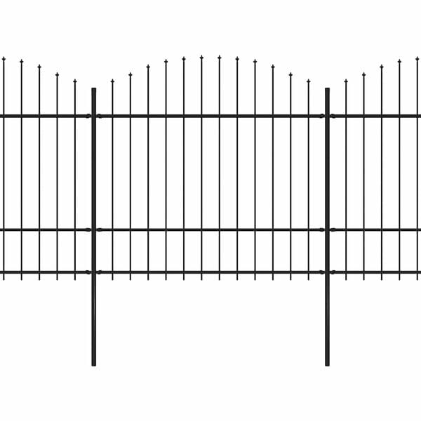 vidaXL Градинска ограда с пики, стомана, (1,5-1,75)x15,3 м, черна