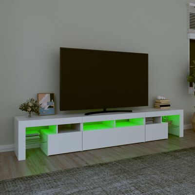 vidaXL ТВ шкаф с LED осветление, бял, 230x36,5x40 см