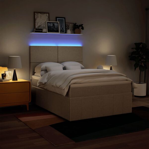 vidaXL Боксспринг легло с матрак, кремава, 140x200 см, плат