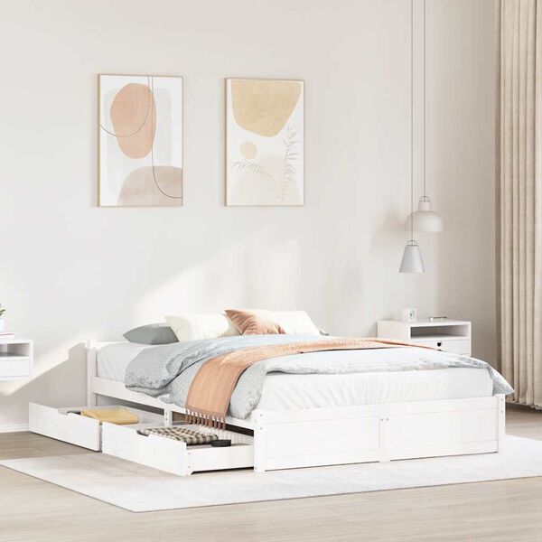 vidaXL Рамка за легло без матрак, бял, 140x200 см, бор масив