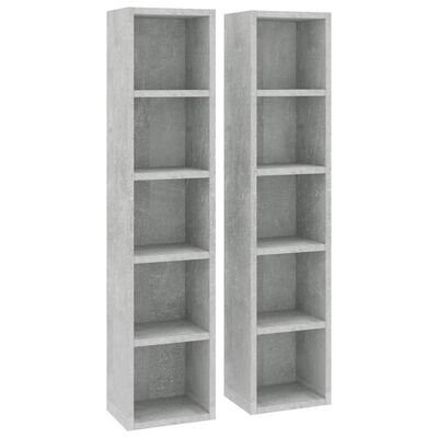 vidaXL CD шкафове, 2 бр, бетонно сиви, 21x16x93,5 см, ПДЧ