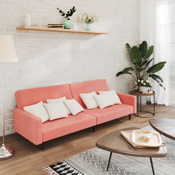 vidaXL 2-местно разтегателно канапе, розово, кадифе
