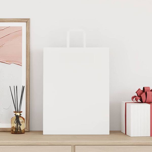 vidaXL Хартиени торбички 50 бр с дръжки бели 32x12x42 см