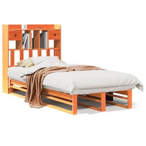 vidaXL Легло с рафтове за книги без матрак кафяв 90x190 см бор масив