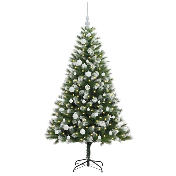 vidaXL Изкуствено коледно дърво с панти и пухкав сняг 150 cm
