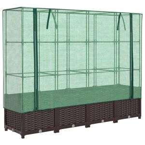 vidaXL Повдигнато легло с оранжерия калъф, ратанов вид, 160x40x138 см