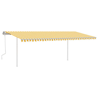 vidaXL Ръчно прибиращ се сенник с прътове, 6x3,5 м, жълто и бяло
