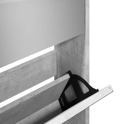 vidaXL Шкаф за обувки с огледало, 5 нива, бетонно сив, 63x17x169,5 см