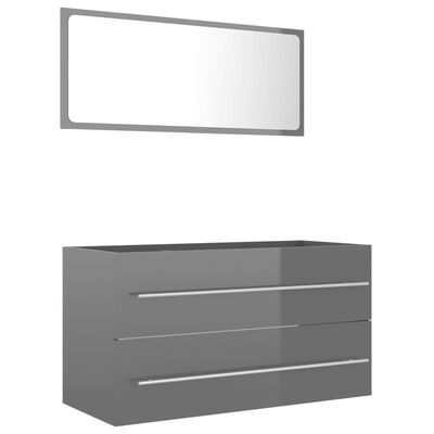 vidaXL Комплект мебели за баня от 2 части, сив гланц, ПДЧ